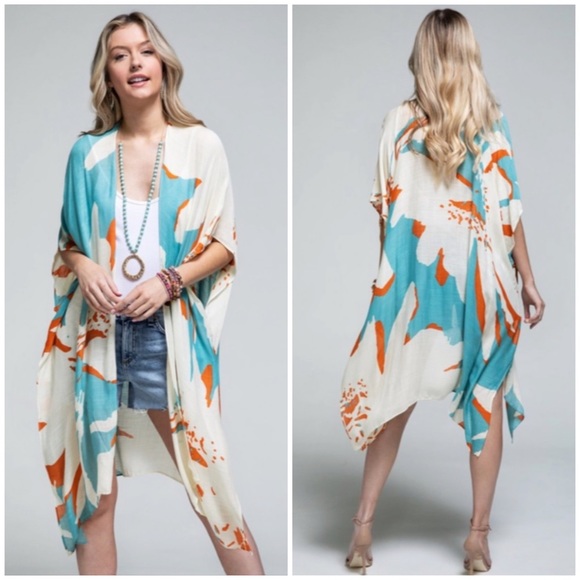 Tops - SOLD OUT Aquamarine Long Floral Sweeping Summer Vacation Casual Coverup Wrap